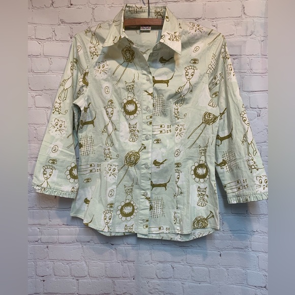Oilily Tops - RARE Oilily Cat Mouse Mint Green Top Size XS